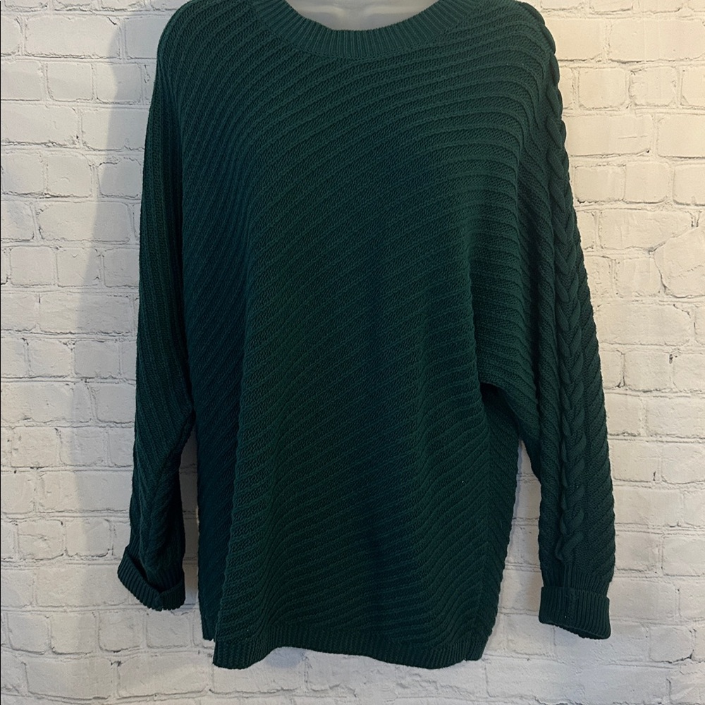 Simply Vera Vera Wang Dark Green Knit Sweater with braided sleeve accents L